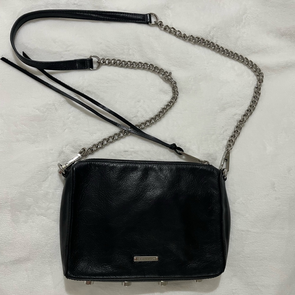 Rebecca Minkoff Chain crossbody black leather Bag- silver hardware